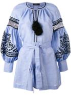 Wandering - Embroidered Mini Dress - Women - Cotton/linen/flax/polyamide/viscose - 40, Blue, Cotton/linen/flax/polyamide/viscose