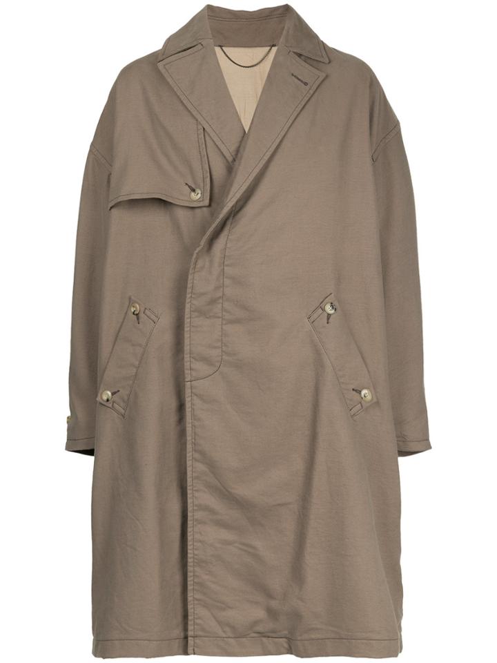 Jieda Long Sleeved Concealed Trench - Brown