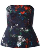 Cédric Charlier Floral Print Strapless Bustier, Women's, Size: 46, Blue, Polyester/acetate/rayon