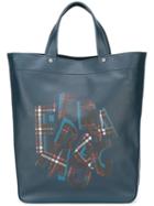 Salvatore Ferragamo Logo Print Tote, Men's, Blue, Calf Leather