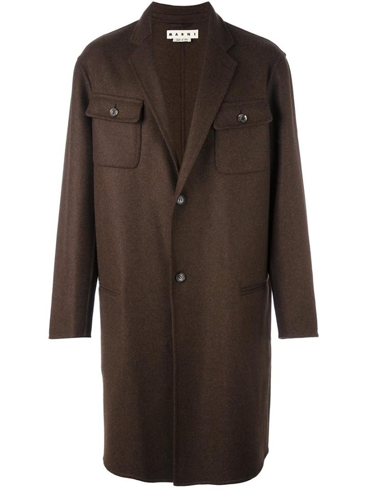 Marni Melange Coat, Men's, Size: 48, Brown, Cotton/polyamide/viscose/virgin Wool