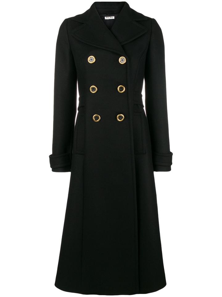 Miu Miu Long Buttoned Coat - Black
