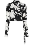 Ganni Alameda Floral Print Wrap Top - Black