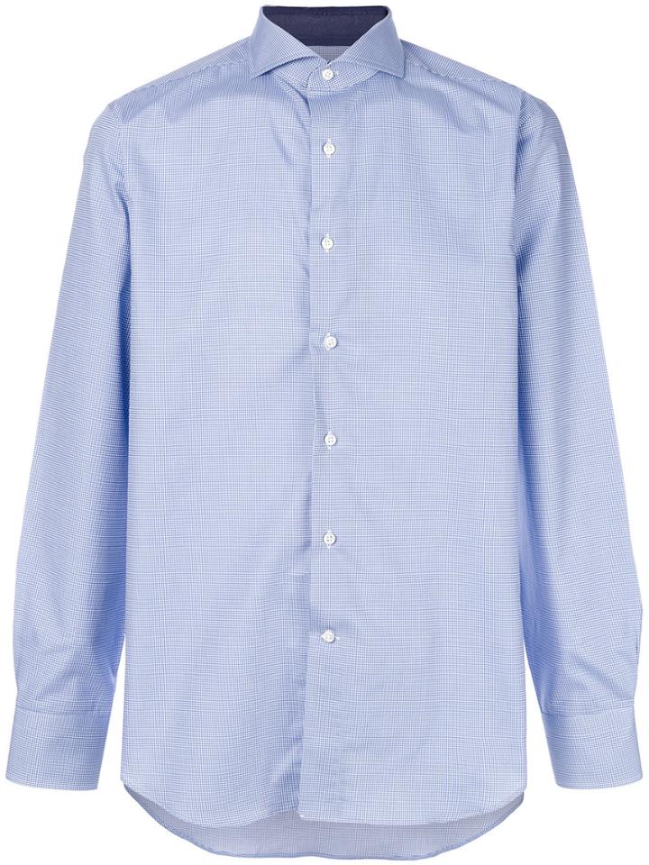 Canali Fine Check Curved Hem Shirt - Blue