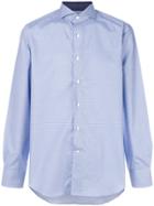 Canali Fine Check Curved Hem Shirt - Blue