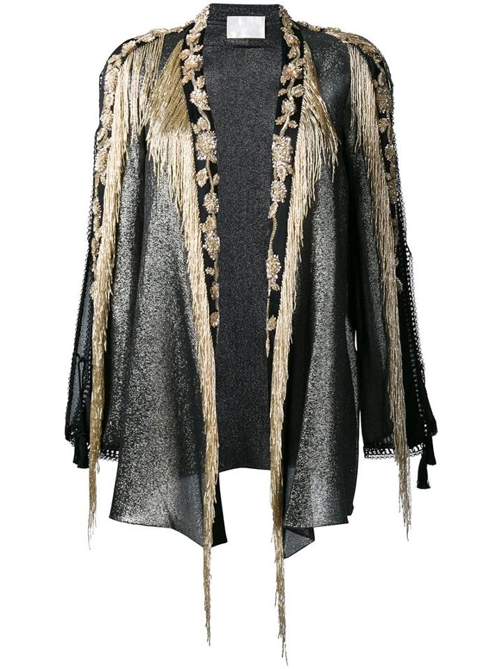Alberta Ferretti Bead Embellished Open Jacket, Women's, Size: 44, Black, Silk/cotton/polyester/pvc