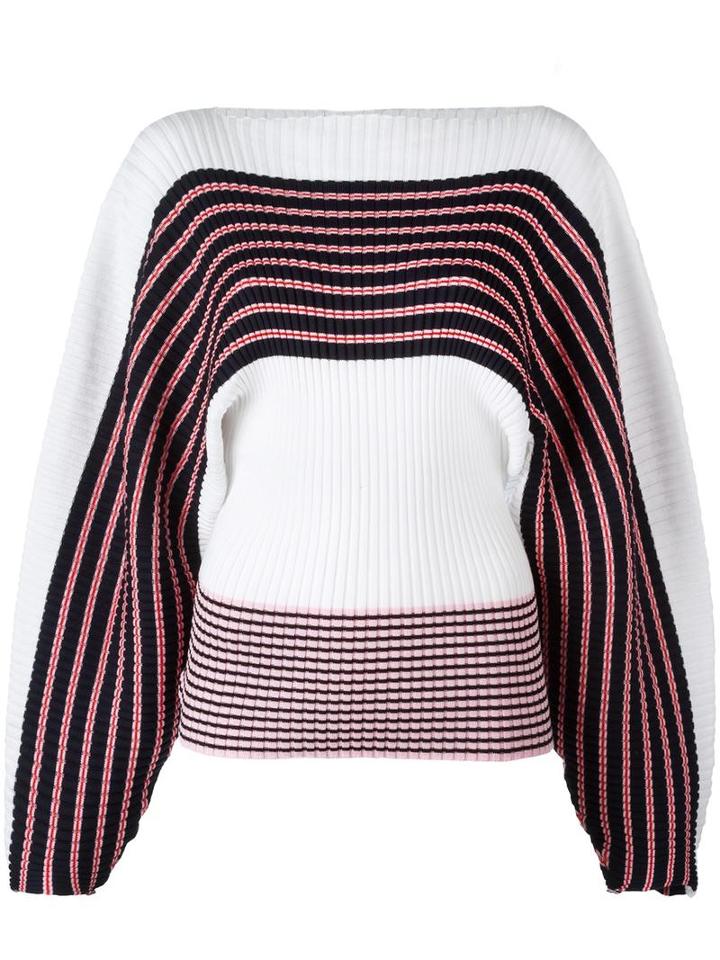 Msgm Loose Sleeves Striped Jumper, Women's, Size: Xs, White, Cotton