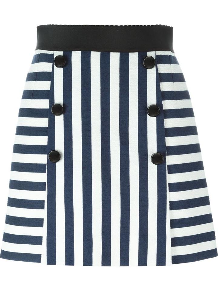 Dolce & Gabbana Striped A-line Skirt, Women's, Size: 40, Blue, Cotton/spandex/elastane/silk