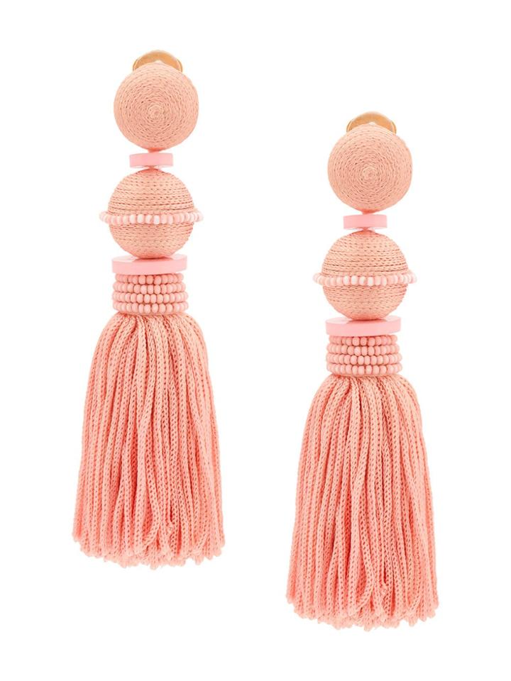 Oscar De La Renta Beaded Tassel Earrings - Pink