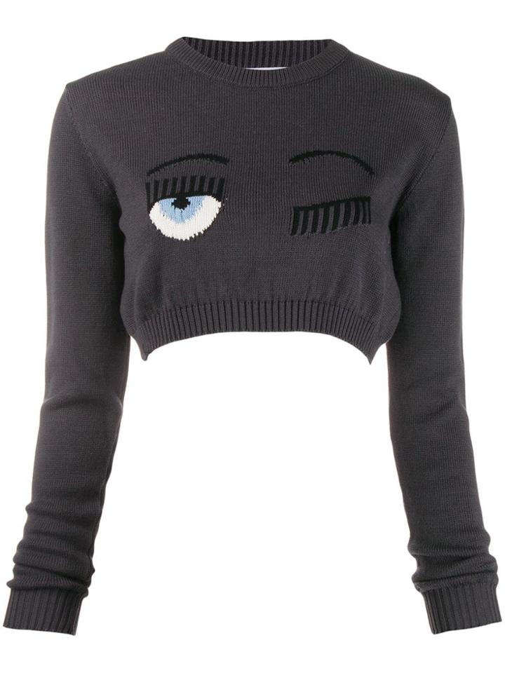 Chiara Ferragni Cropped Flirting Jumper - Grey