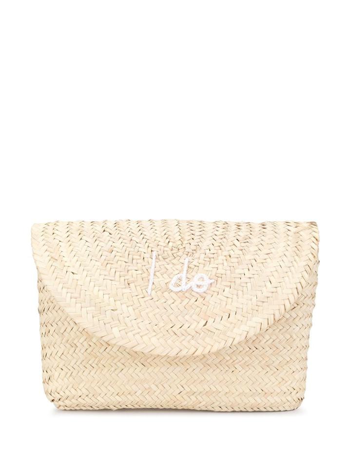 Poolside I Do Embroidered Clutch Bag - Brown