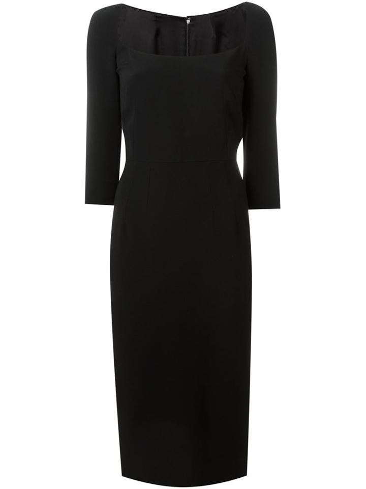 Dolce & Gabbana Square Neck Dress, Women's, Size: 46, Black, Viscose/acetate/spandex/elastane/silk