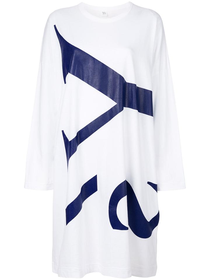 Y's Logo Print T-shirt Dress - White