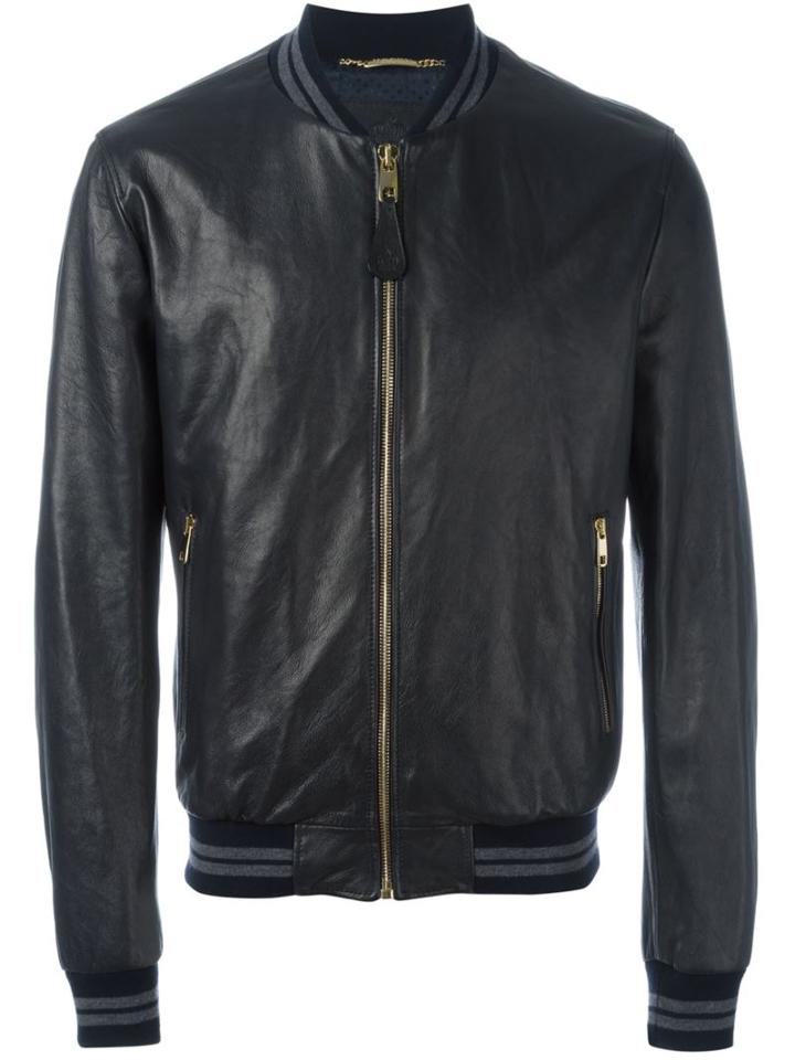 Dolce & Gabbana Leather Bomber Jacket, Men's, Size: 48, Black, Lamb Skin/polyamide/spandex/elastane/virgin Wool