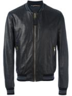 Dolce & Gabbana Leather Bomber Jacket, Men's, Size: 48, Black, Lamb Skin/polyamide/spandex/elastane/virgin Wool