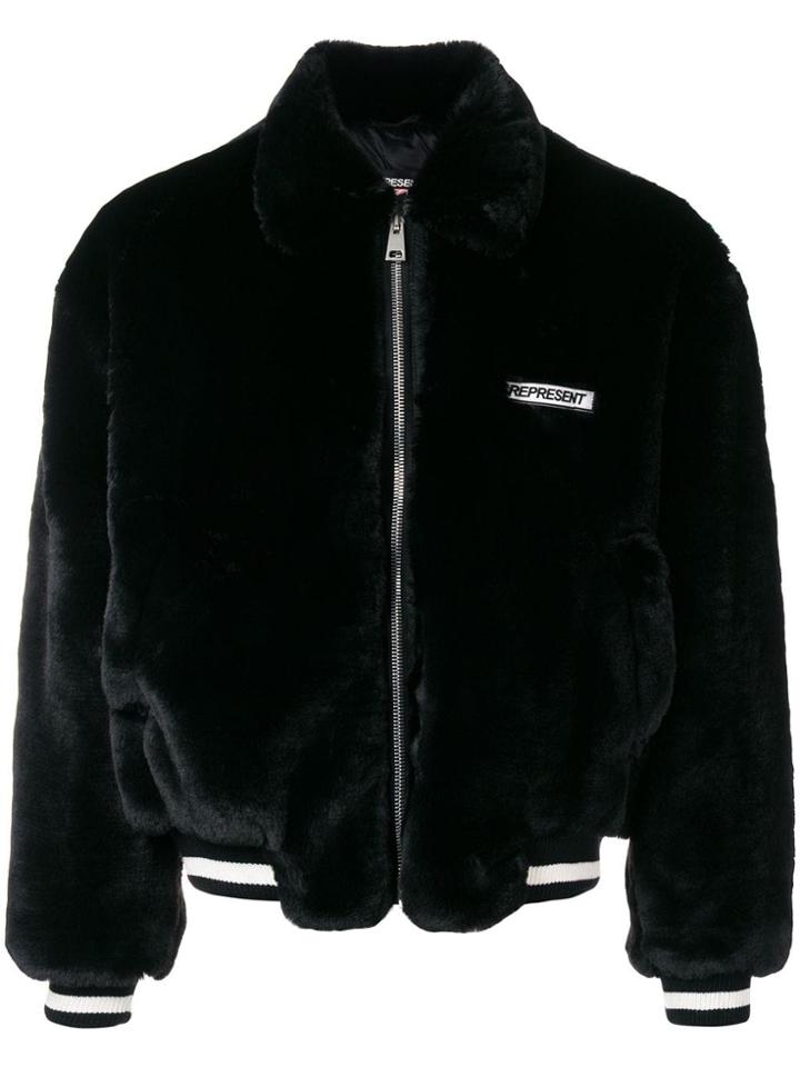 Represent Faux Fur Bomber Jacket - Black