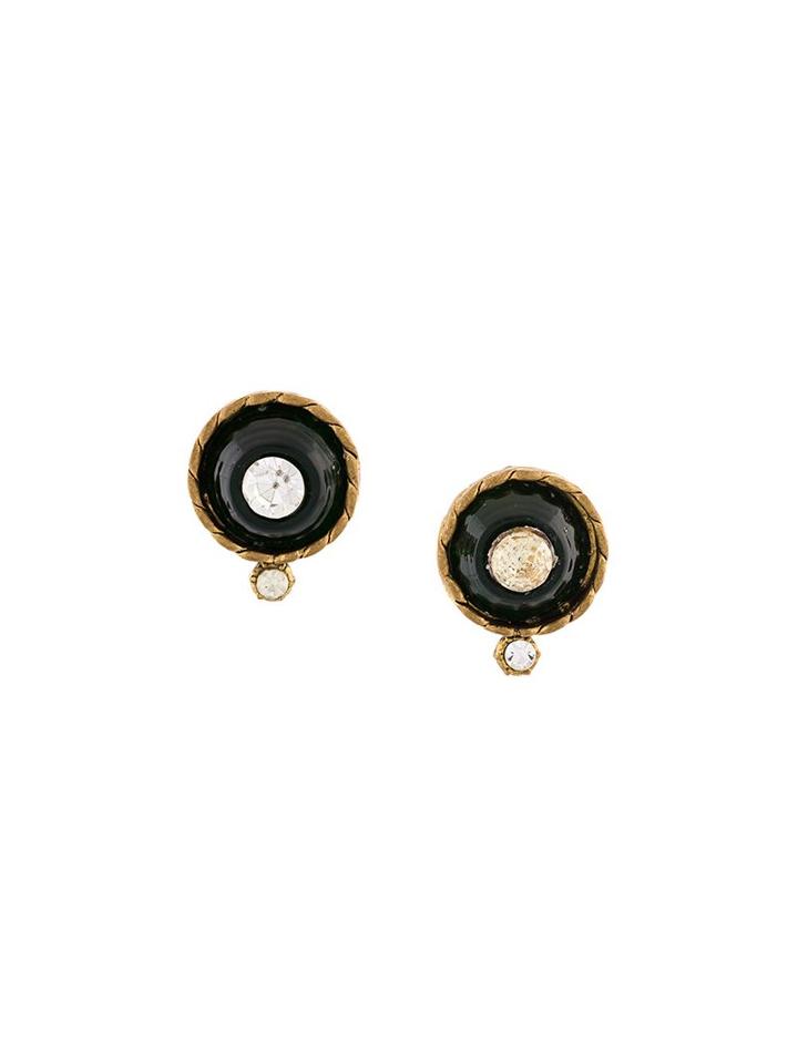 Chanel Vintage Rhinestone Clip-on Earrings, Women's, Green