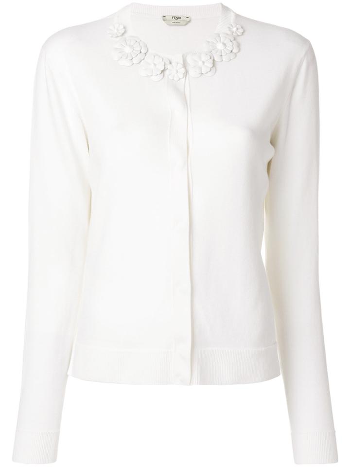 Fendi Floral Appliqué Cardigan - White