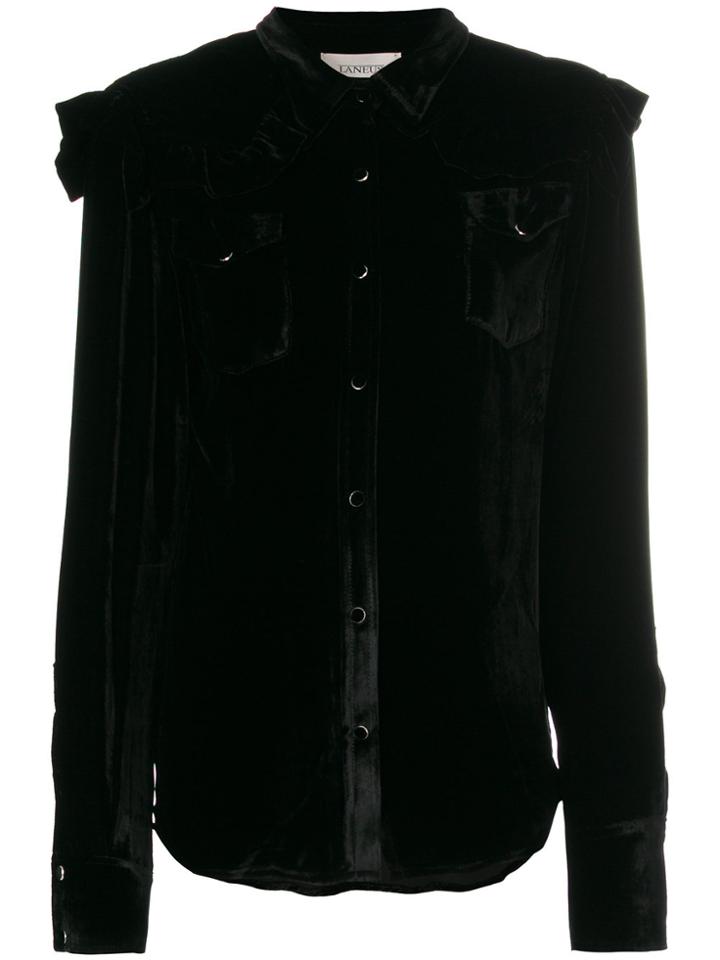Laneus Long Sleeved Ruffled Detail Shirt - Black