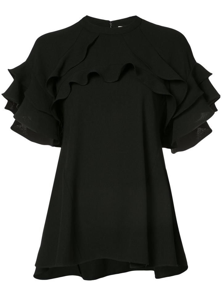 Ruffled Sleeves T-shirt - Women - Rayon - 6, Black, Rayon, Rebecca Vallance