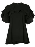 Ruffled Sleeves T-shirt - Women - Rayon - 6, Black, Rayon, Rebecca Vallance