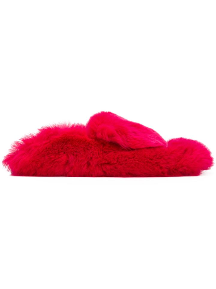 Sergio Rossi Fur Mules - Pink & Purple