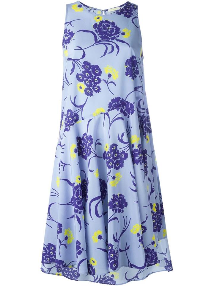 P.a.r.o.s.h. Flared Floral Print Dress, Women's, Size: L, Blue, Silk/spandex/elastane
