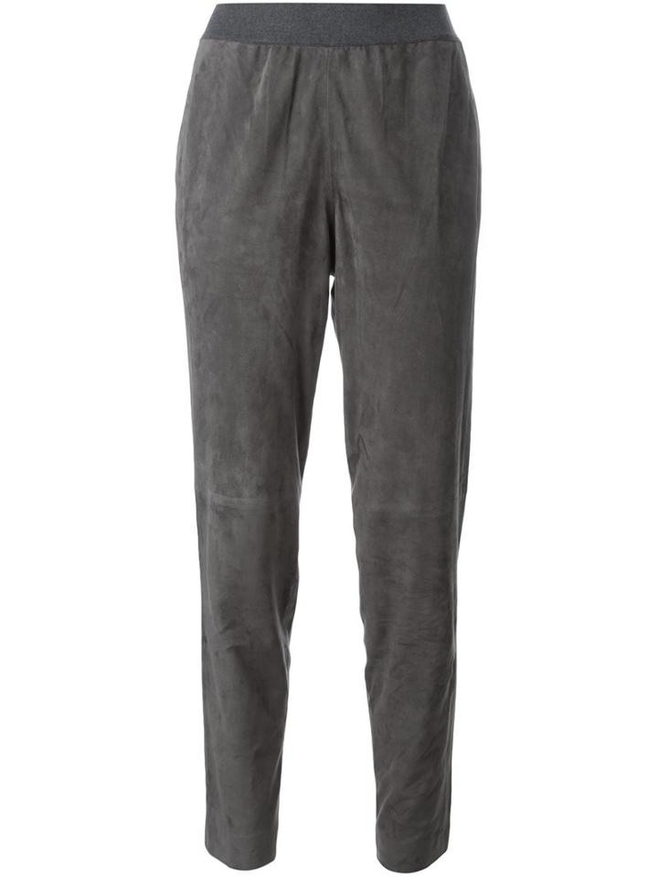 Fabiana Filippi Suede Trousers, Women's, Size: 44, Grey, Suede/viscose/pbt Elite/spandex/elastane