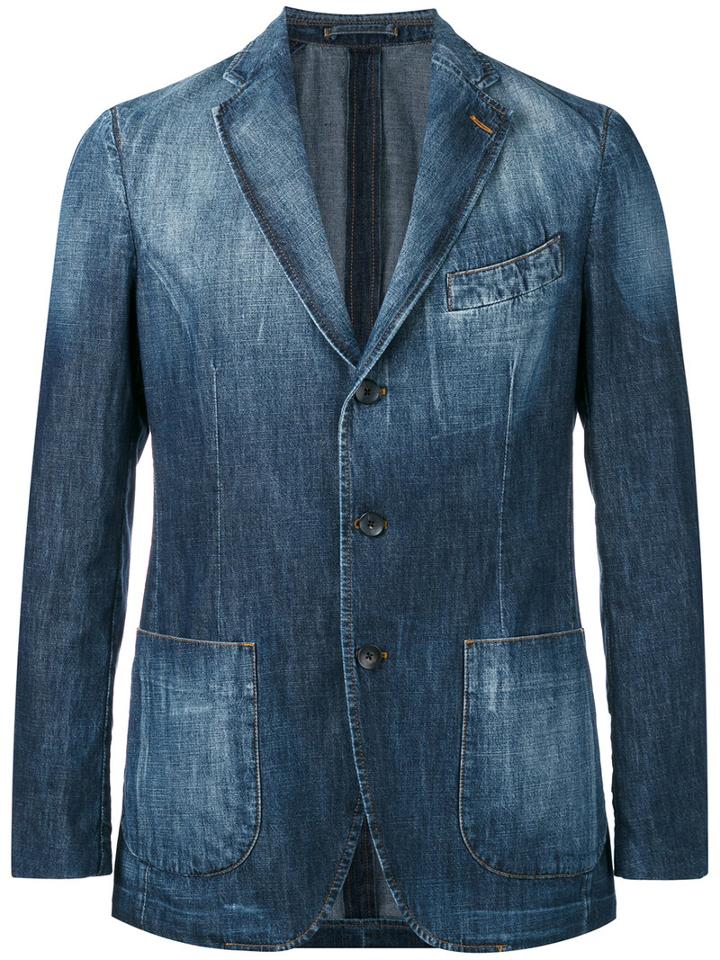 Lardini - Washed Denim Jacket - Men - Cotton - 56, Blue, Cotton