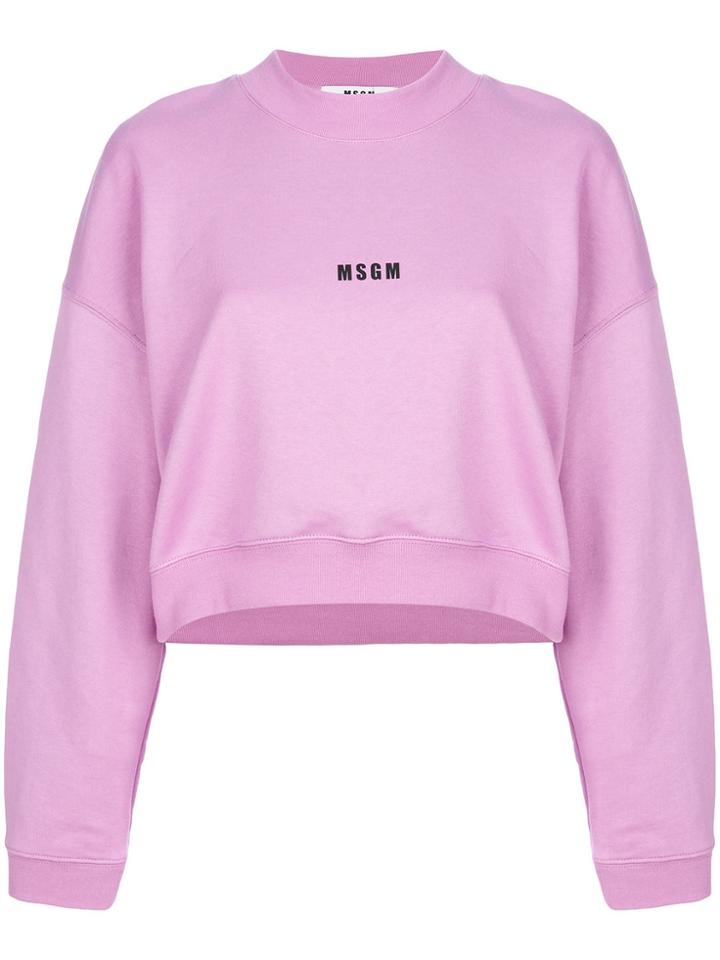 Msgm Cropped Logo Sweatshirt - Pink & Purple