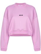 Msgm Cropped Logo Sweatshirt - Pink & Purple