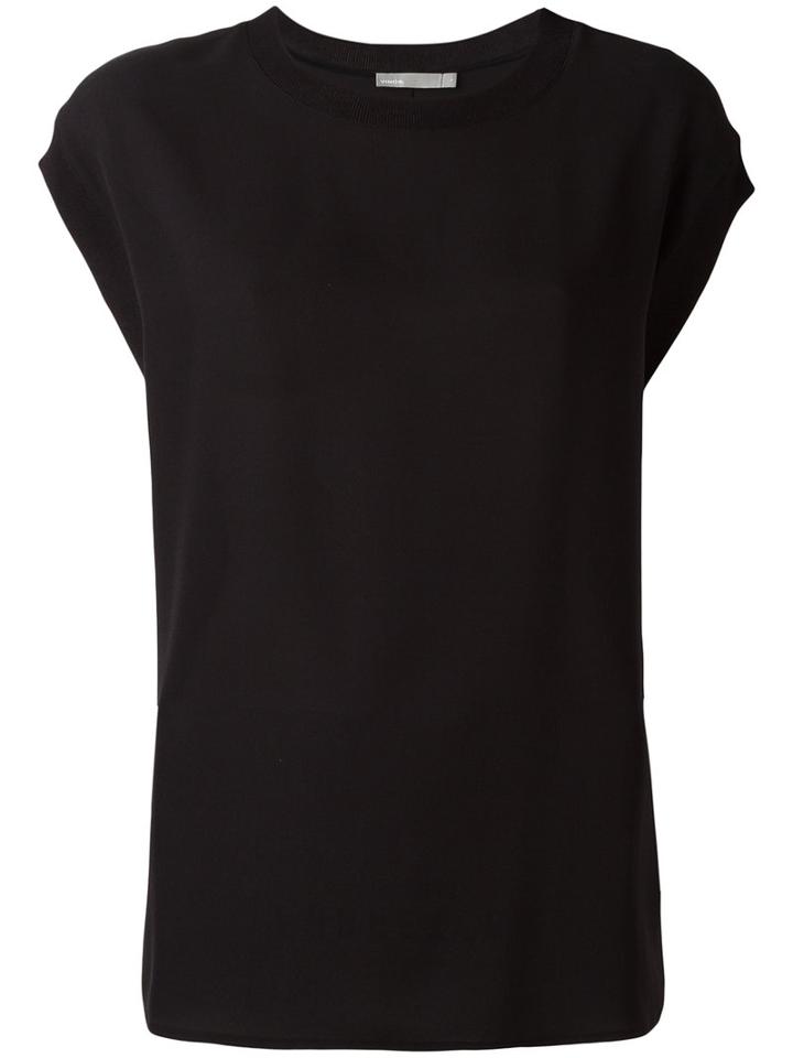 Vince Rib Trim T-shirt, Women's, Size: Medium, Black, Silk/rayon/nylon