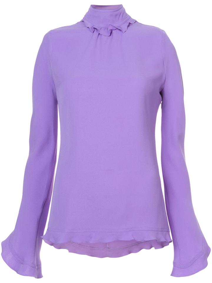 Derek Lam Long Sleeve Mock Neck Open Back Blouse With Ruffle Detail -
