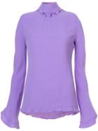 Derek Lam Long Sleeve Mock Neck Open Back Blouse With Ruffle Detail -