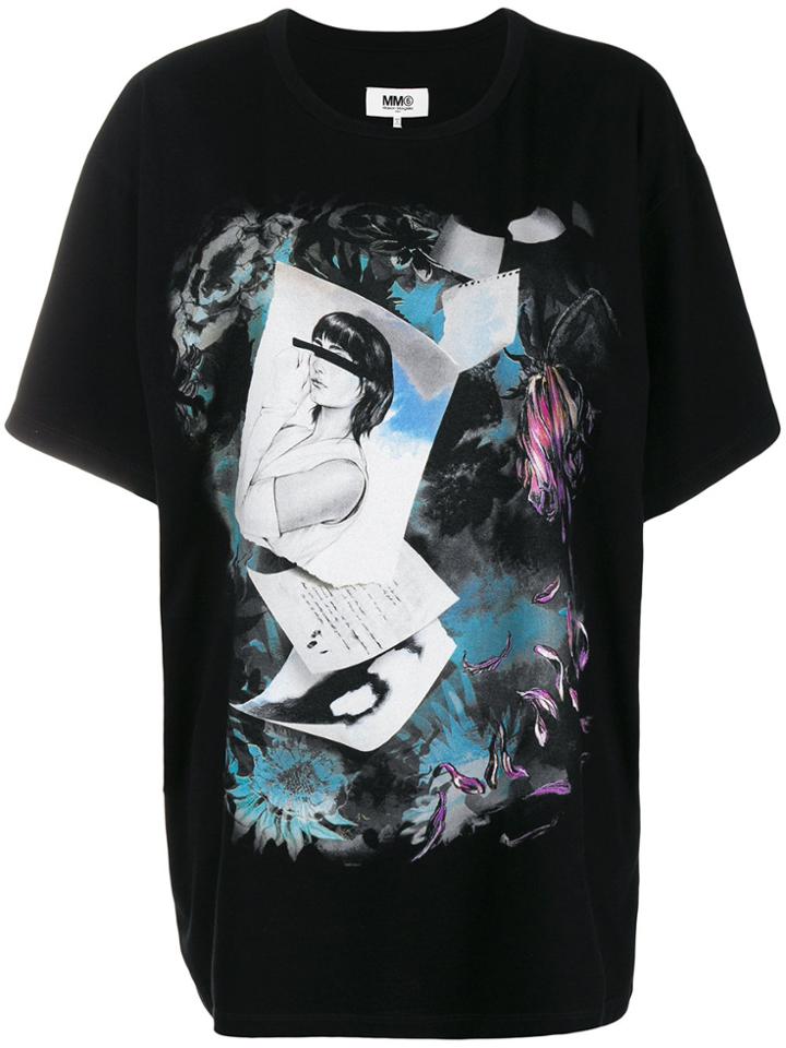 Mm6 Maison Margiela Printed Boxy-fit T-shirt - Black