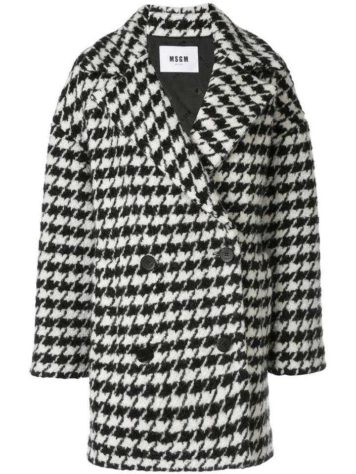 Msgm Houndstooth Pea Coat - Black