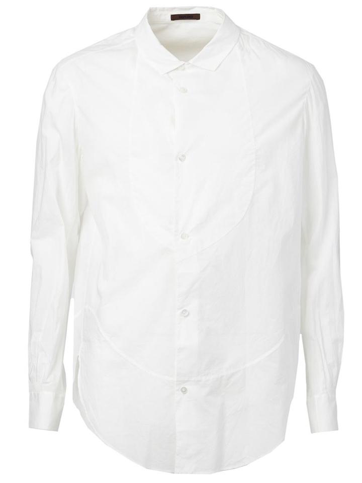 Ziggy Chen Curved Hem Shirt, Men's, Size: 46, White, Cotton