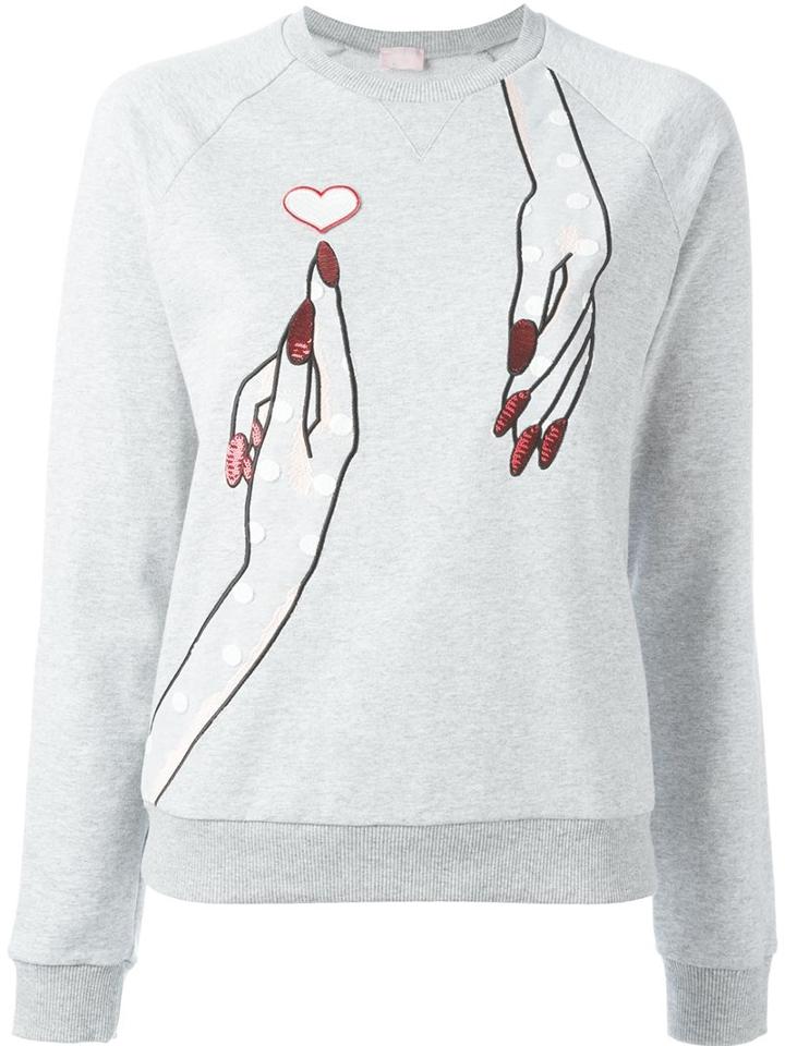 Giamba Embroidered Hand Sweatshirt, Women's, Size: 38, Grey, Cotton