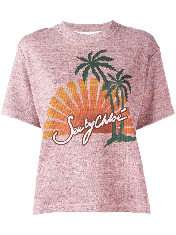 See By Chloé Sunset Print T-shirt, Women's, Size: Xs, Pink/purple, Cotton