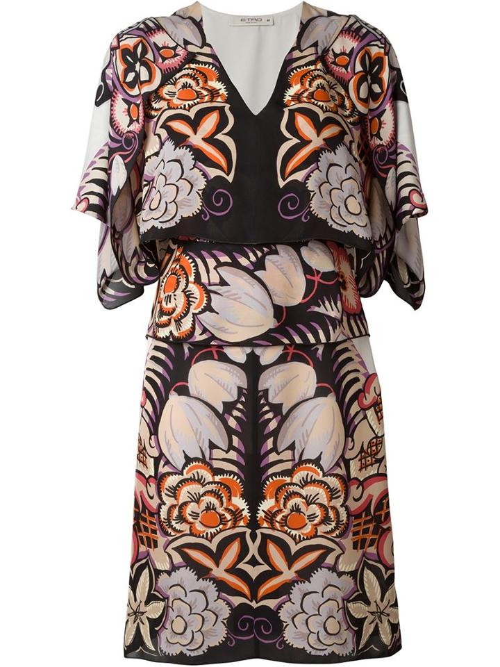 Etro Floral Print Cape Dress