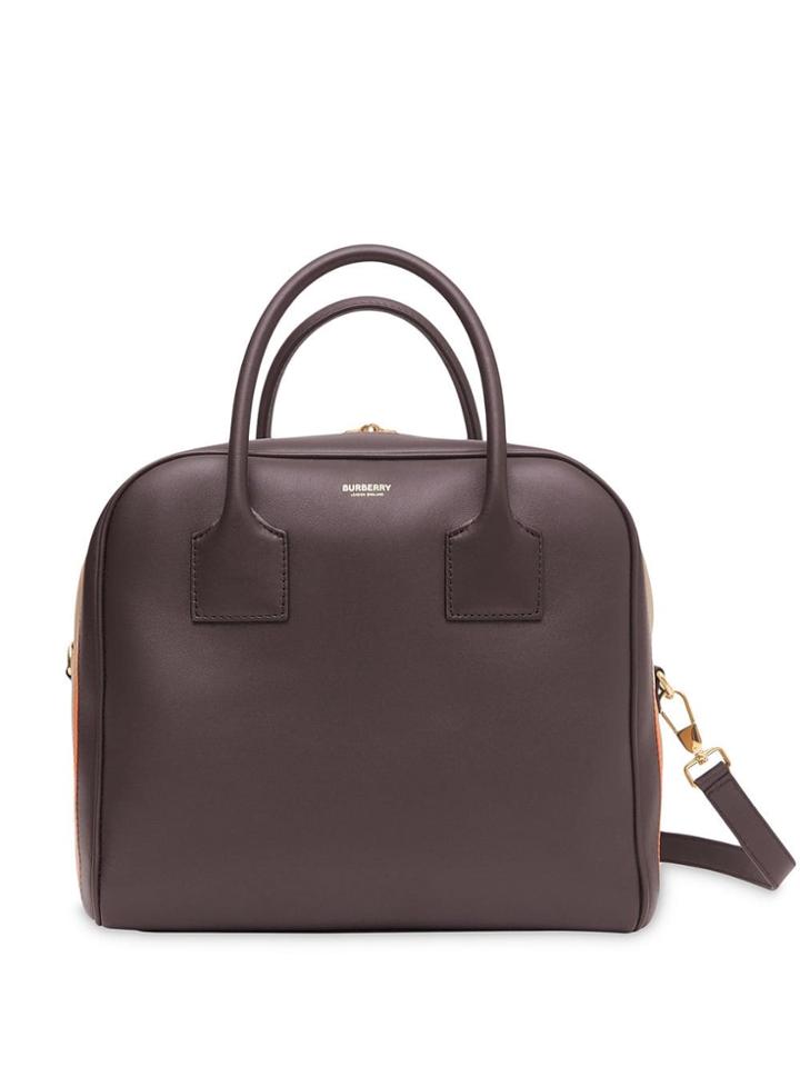 Burberry Medium Stripe Intarsia Leather Cube Bag - Brown