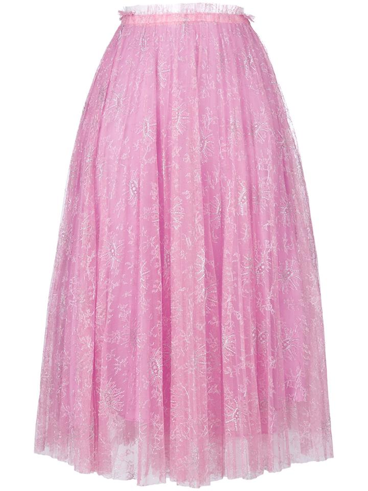 Valentino High-waisted Layered Lace Skirt - Pink & Purple