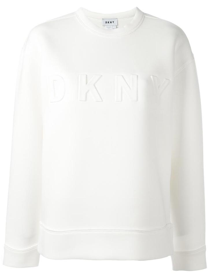 Dkny Embossed Logo Sweatshirt, Women's, Size: Small, White, Polyester/viscose/spandex/elastane