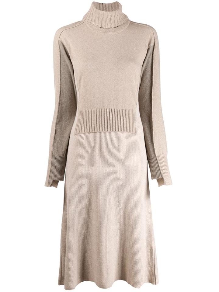 Cédric Charlier Detachable Collar Knitted Dress - Neutrals