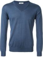 Fashion Clinic V-neck Sweater, Men's, Size: 46, Blue, Silk/cashmere