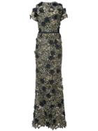 Marchesa Notte 3d Floral Lace Gown - Black
