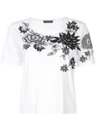Josie Natori Floral Embroidered T-shirt - White