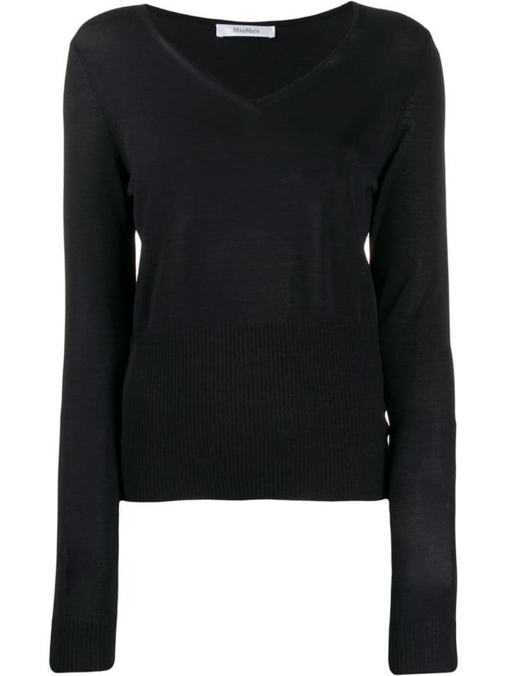 Max Mara Ribbed V-neck Jumper - Blue