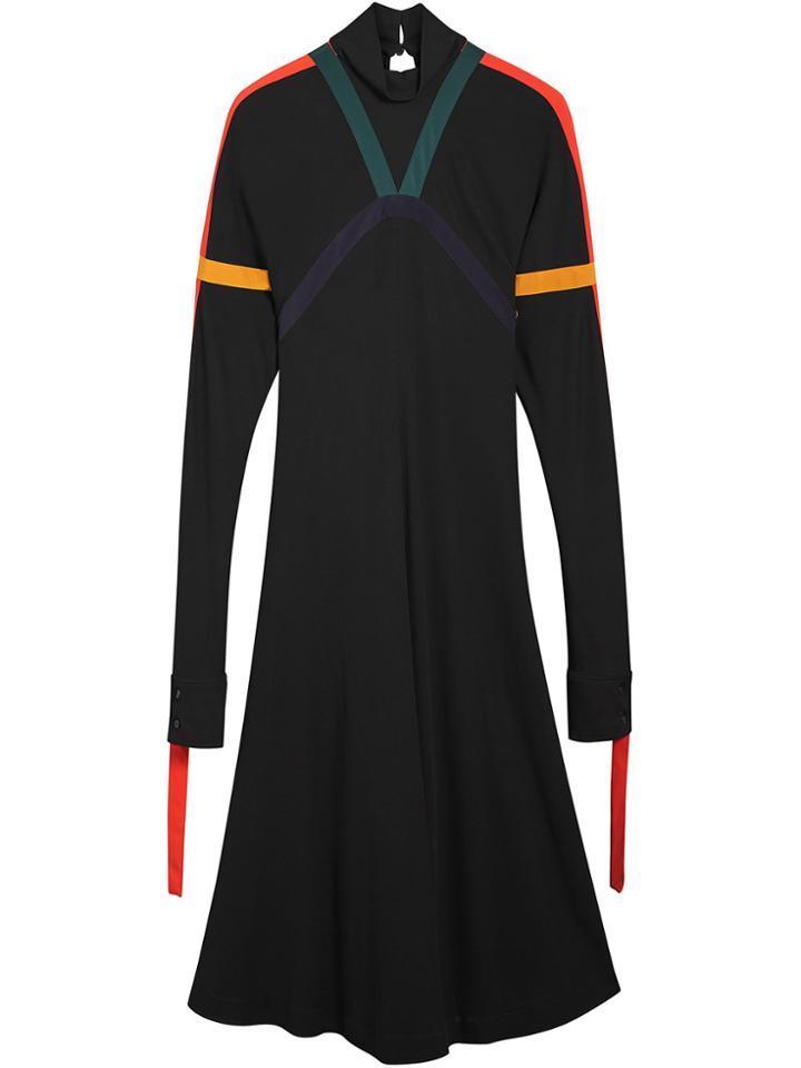 Burberry Colour Block Detail Jersey Turtleneck Dress - Black