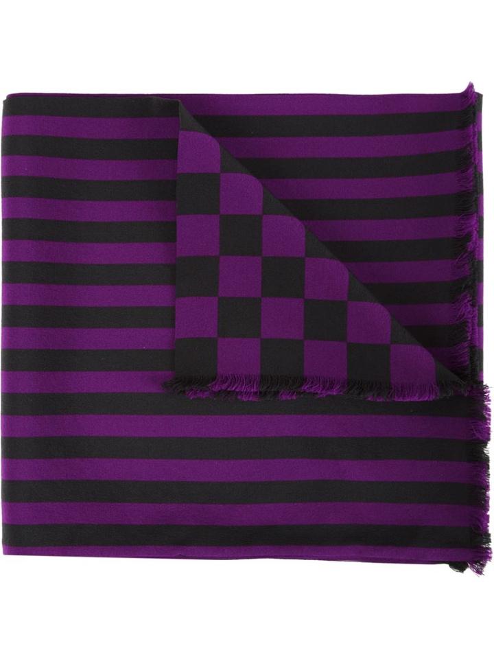 Haider Ackermann Check And Stripe Print Scarf, Women's, Pink/purple, Silk